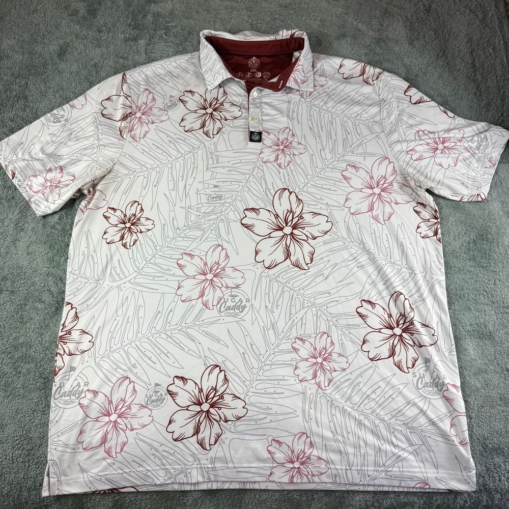Sugar Caddy Golf Polo Shirt 3XL White Floral‎ Print Short Sleeve Performance